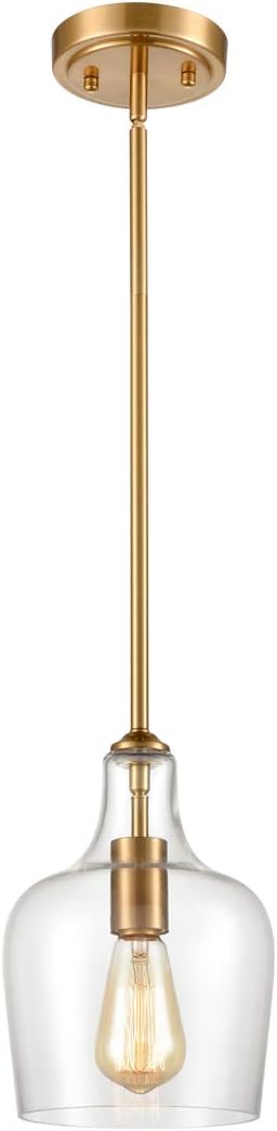 JEENKAE Modern Brass Glass Kitchen Pendant Lighting Rod-Hung Gold Pendant Light, 1-Light-1