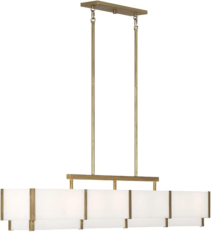 Savoy House 1-2332-8-60 Orleans Vintage Mid-Century Modern Natural Alabaster Linear Chandelier, 8-Light 480 Total Watts, 11" H x 58" L, Distressed Gold