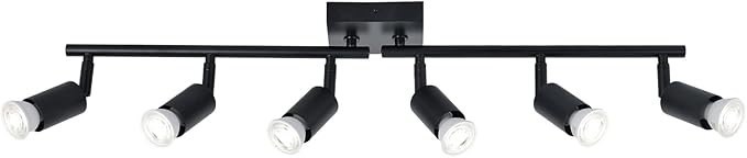 SEEBLEN 6-Light Kitchen Track Lighting, Black Adjustable GU10 Track Ceiling Light Kit, Industrial Flush Mount Ceiling Spotlight Fixture for Hallway, Dining Room