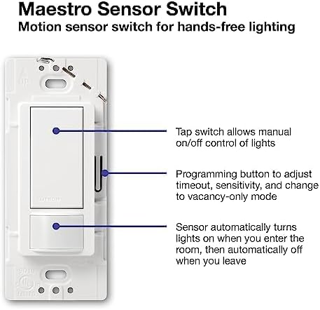 Lutron Maestro Motion Sensor Switch | 5 Amp, Single-Pole/Multi-Location | MS-OPS5M-SW | Snow
