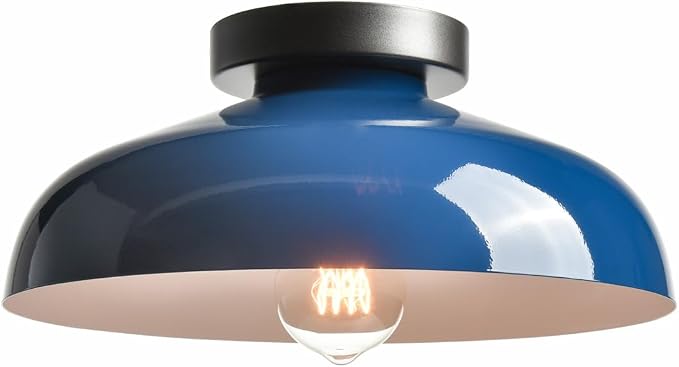 DIRYZON Industrial Blue Semi Flush Mount Ceiling Light, 12-Inch | Metal Ceiling Lighting Ceiling Light Fixture for Porch Kitchen Bedroom Living Room Hallway Entryway