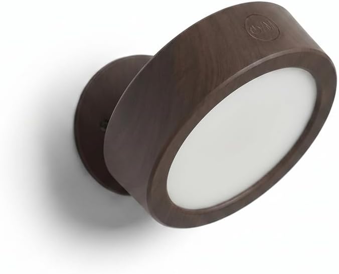 EZVALO LED Wall Mounted Light, 3000mAh Rechargeable Cordless Wall Sconce, Dimmable with Remote & Touch Control, 3 Color Temps, 360° Rotatable for Bedroom, Bedside, Reading(Walnut, 2Pack)