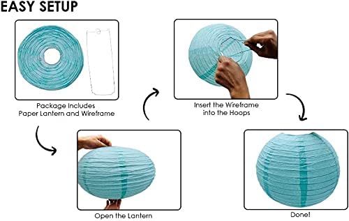 UNIQOOO 18PCS Ocean Blue Paper Lantern Wedding Party Decoration Set, Hanging Japanese Lantern Decor Supply, Easy Assemble, For Home Outdoor Baby Bridal Shower, Birthday Favor Supply, Assorted Sizes