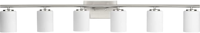 Progress Lighting Replay Collection 48 in. 6-Light Brushed Nickel Etched White Glass Modern Bath Vanity Light