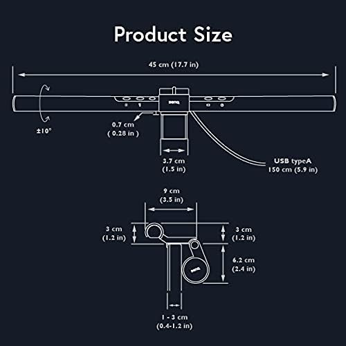 BenQ Screenbar E-Reading LED Computer Monitor Light Lamp with Auto-Dimming and Hue Adjustment Features, Matte Black USB Powered Office Lamp (ScreenBar_Black) Complements with Backlight/RGB setups