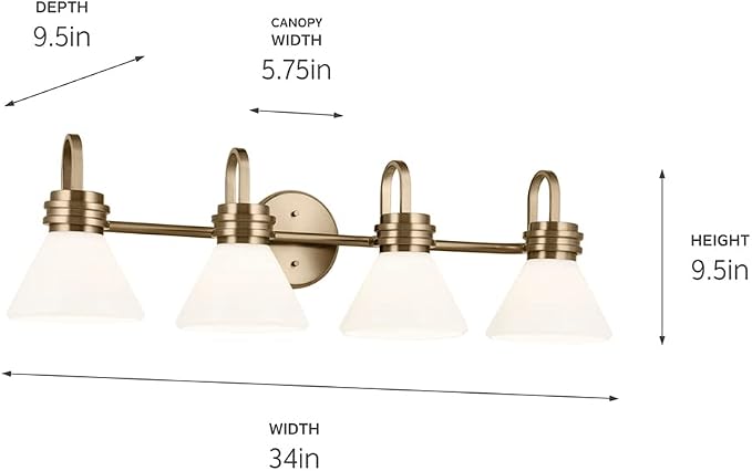 Kichler Farum 4-Light Bathroom Vanity Light, Champagne Bronze | Modern vanity light with opal glass for single or double mirrors (34" x 9.5"), 55156CPZ