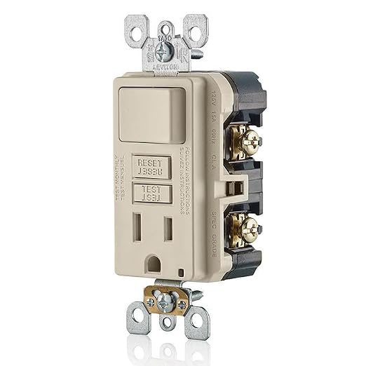 Leviton GFCI Combination Outlet with Switch, 15 Amp, Self Test, Tamper-Resistant with LED Indicator Light, Saves Space, GFSW1-T, Light Almond