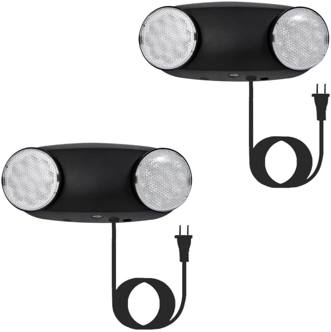 TANLUX LED Emergency Lights with Battery Backup, Commercial Emergency Light Fixtures for Business Home Power Failure Emergency Exit Signs Lighting with 1.0 Meter Plug in Cord(Black, 2 Pack)