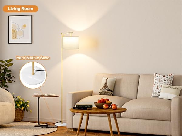 60" Floor Lamp for Living Room with 3 Color Temperatures, Gold Standing Lamp with White Marble Base, Modern Tall Lamp for Bedroom Office, 9W LED Bulb Included