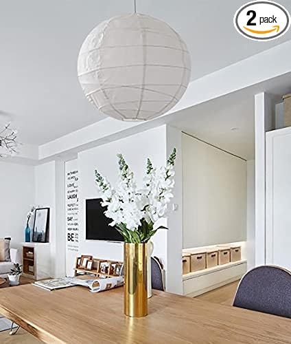 18 inch White Round Paper lantern Lamps, Paper Lamp Shade, Chinese Lantern, Hanging Rice Paper Lampshade for Weddings, Birthdays, Parties and Events (White-18inch-2PCS)