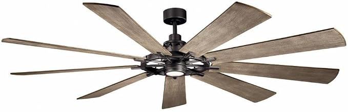Kichler Gentry 85" Ceiling Fan with LED Light, Anvil Iron | Large DC motor fan with 9 blades and dimmable LED light for expansive indoor rooms, 300285AVI
