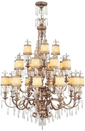 Livex Lighting 8815-65 Chandelier with Crystal and Hand Crafted Gold Dusted Glass Shades, Vintage Gold Leaf