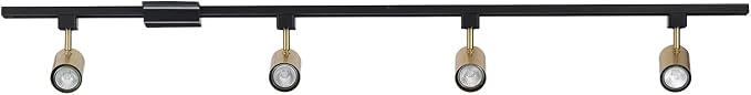 Globe Electric 64000009 4-Light Adjustable Track Lighting Kit, Matte Black and Matte Brass Finish, 56-Inch Width, GU10 Base, Dimmable, Modern Industrial Ceiling Light