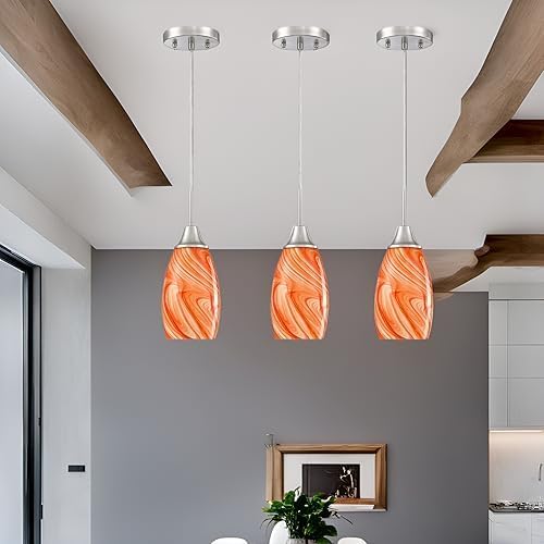 Viinew Mini Glass Pendant Light,1-Pack Orange Marble Glass Hanging Light | 4.72" with Handblown Glass Oval Chadelier,Glass Ceiling Pendant Light for Dining Room Kitchen Island Cafe Foyer