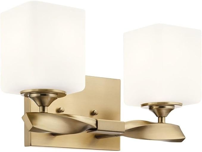 Kichler Marette 13.5 inch 2 Light Vanity Light with Satin Etched Cased Opal Glass in a Rich Champagne Bronze, for Bathroom and Powder Rooms, (13.5" W x 8" H), 55001CPZ