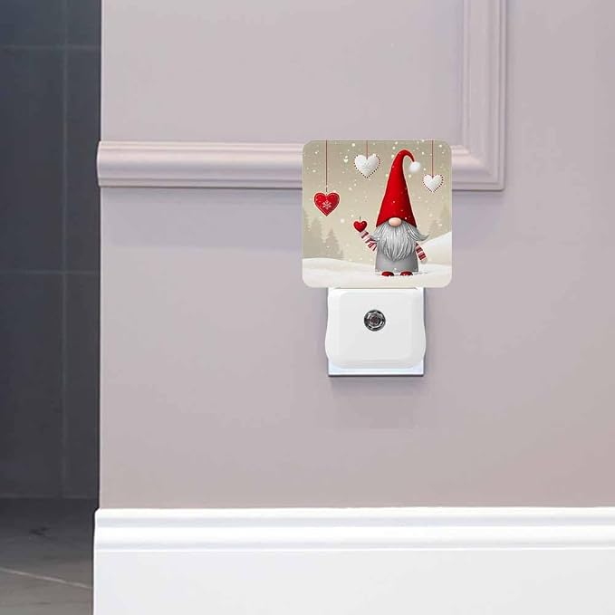 Christmas Theme Night Light Red Hearts and Elves LED Night Lights Plug into Wall for Stairway Hallway Bedroom 0.5W Nightlight
