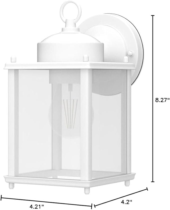 Outdoor Wall Lantern, Exterior White Waterproof Wall Sconce Lighting Fixtures, Front Door Wall Lights with Clear Beveled Glass Shade, 2 Pack