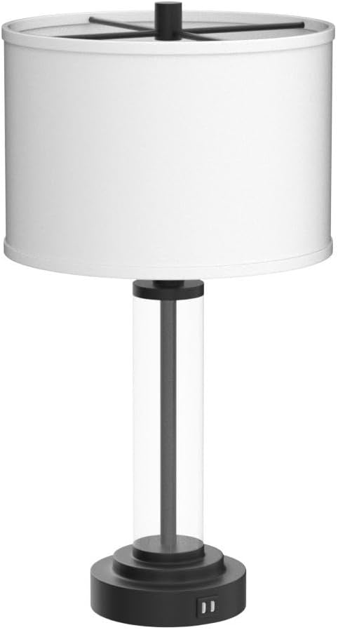 Glass Table Lamps Set of 2, Modern Black Dimmable Beside Lamps for Bedroom | 2 Dimmable LED Bulbs, USB A+C Charging Ports, Modern Black Glass Lampshade, Seamless Dimming Touch Control