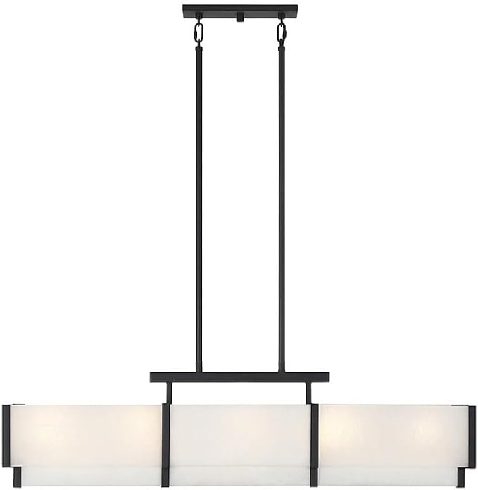 Savoy House 1-2330-5-50 Orleans Vintage Mid-Century Modern Alabaster Linear Chandelier, 5-Light 300 Total Watts, 11" H x 44" L, Black Cashmere
