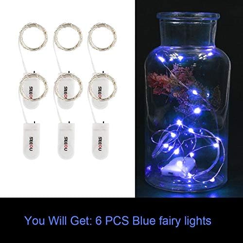 YKB 6 Pack Blue Fairy String Lights Battery Operated Fairy Lights Starry String Lights on 3.3ft/1m Silvery Copper Wire DIY Christmas Decoration Costume Wedding Party Halloween Easter