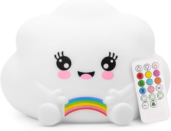 Cloud Night Light with Remote, Squishy Silicone Lamp for Kids | Tap Control | Rechargeable 9-Color Changing Soft Glow | Nursery Nightlight for Kids | Portable Animal Nightlight | USB Cord