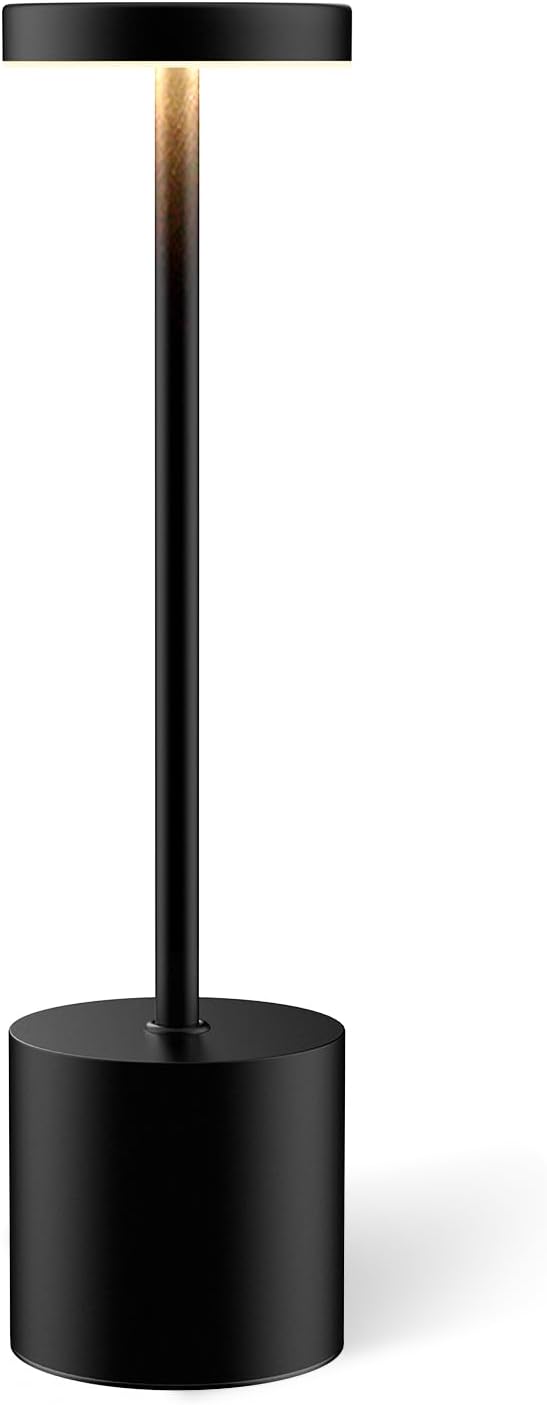 Swinerton Black Cordless Table Lamp, Rechargeable 5000mAh Battery Powered Wireless Table Light, 3 Color Dimmable Lighting, Patio Outdoor Table Lamp, Bedside Night Lamp, Ambient Light for Dining