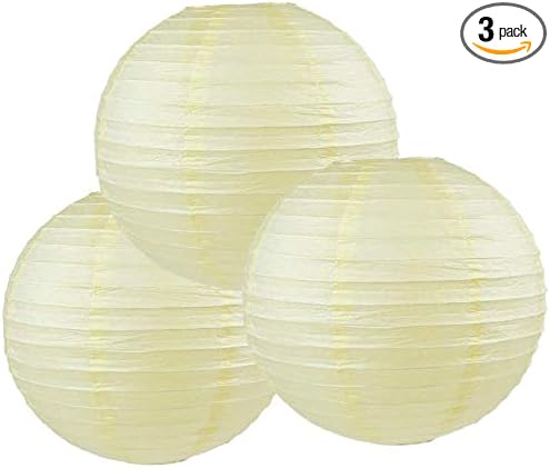 Pack Of 3 Round Paper Lanterns Lamp Wedding Birthday Party Decoration (Ivory/Cream, 12"/30CM)