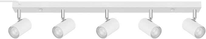 Plug in Track Lighting, LED Track Light Kit, White 5-Light Large Track Lights for Kitchen, 15 FT Cord,30" Large Ceiling Spotlight, Rotatable Wall Mount Light Head for Bedroom Hallway Living Room