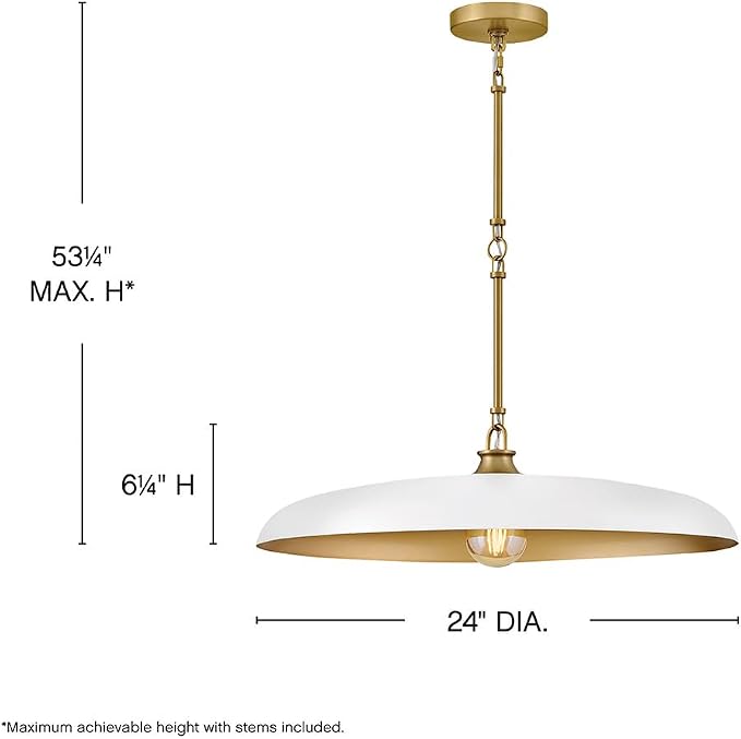 Hinkley Sadie 24" Large Dome Chandelier, Chalk White with Lacquered Brass | Two Tone Saucer Pendant, Includes (5) 7" Downrods, Needs a Med. LED Bulb, Adjustable Height, Dining Room, Kitchen