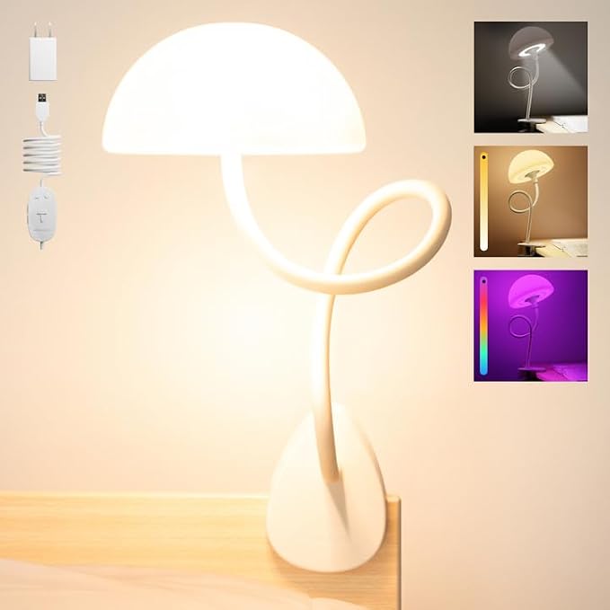 Shroommate Clip On Light for Dorm Room - 2.0 (White) | Bed Headboard Lamp, Bedside Table Lamp Dorm, College Dorm Room Essentials, Night Light Kids Nursery, MultiColor LEDs