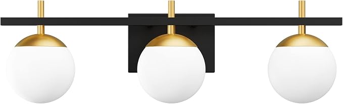 Ralbay Mid Century Modern Bathroom Vanity Lights Black and Gold Milky Glass Modern Bathroom Vanity Lights Over Mirror, Black/Golden 3-Light (Exclude Bulb)