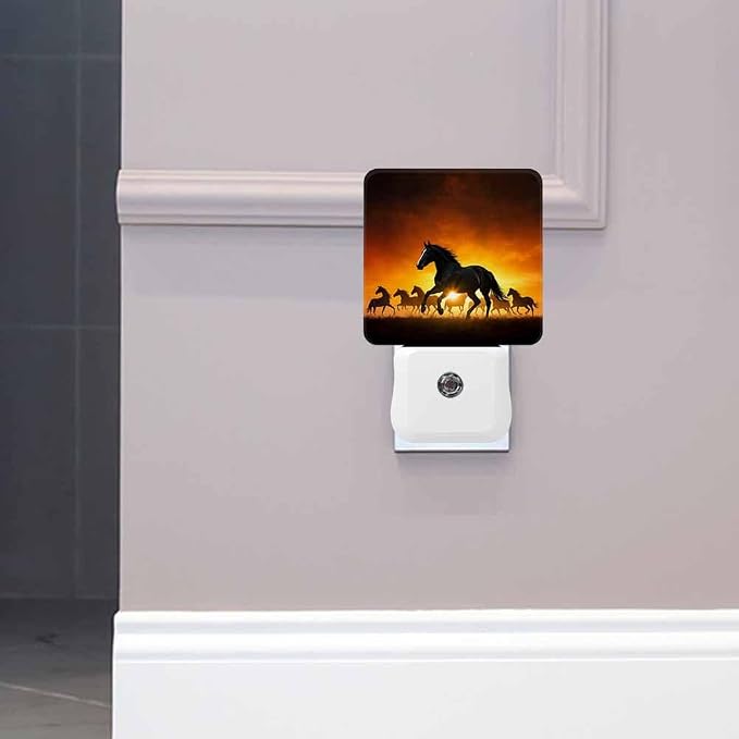Horse Night Light Running Horse at Sunset 0.5W Night Lights Auto LED Lamp Energy Saving Square Lights for Room Bedroom Bathroom