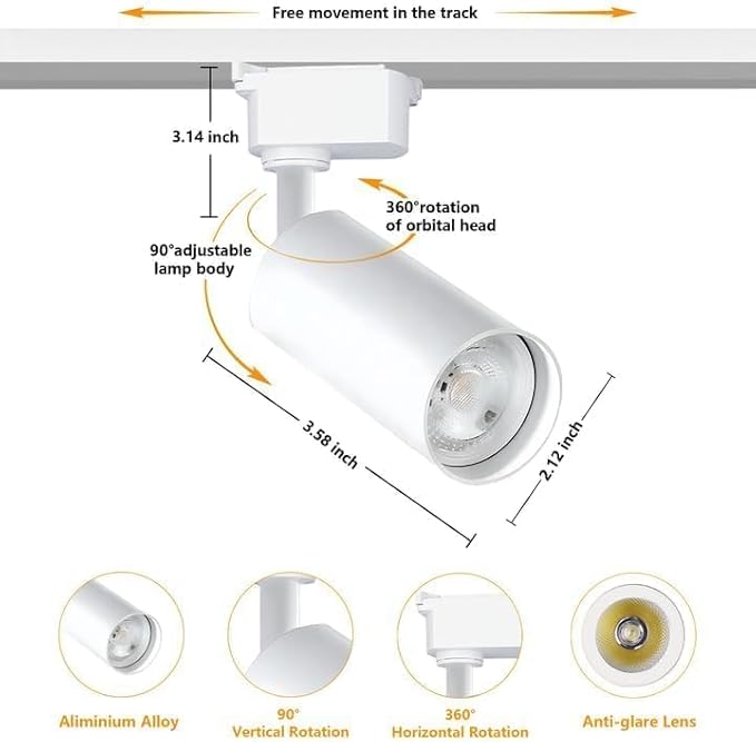 H Type LED White Track Lighting Heads Kit, 8 Heads 6000K Cool White 20W 2700lm High Brightness Track Lighting System with 9.8ft (3.28 * 3) Track Rail, Angle Adjustable Track Light
