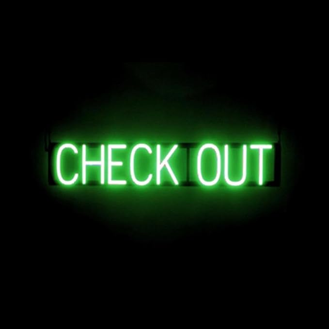 LED Neon CHECK OUT Sign for Business - Green, 34" x 6" | Ultra-Bright Click-Together Signage for Hotels & Motels, with Visibility from 500 ft - 8 Animations, 6 Brightness Options