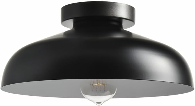 DIRYZON Flush Mount Ceiling Light, 12-Inch Industrial Black Ceiling Light | Ceiling Light with Metal Shade Lighting for Bedroom Hallway Kitchen Entryway