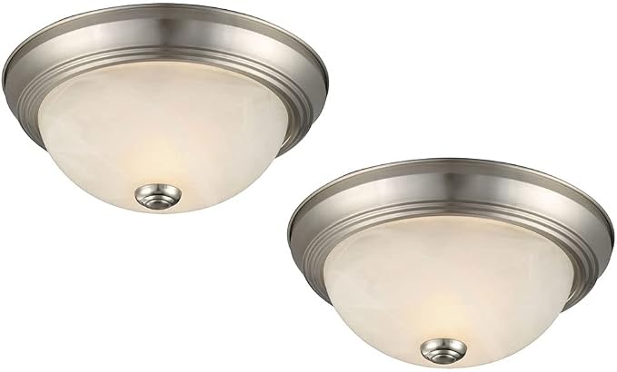 Design House Ceiling Light, Flush Mount, Dimmable, Uses (2) 60W Bulbs, Satin Nickel, 11.25 in D x 4.75 in H, 2-Pack Includes Two Ceiling Lights, 587527 | Dimmable, Ceiling Mount, Traditional, Steel, 2-Pack, Lighting, 587527