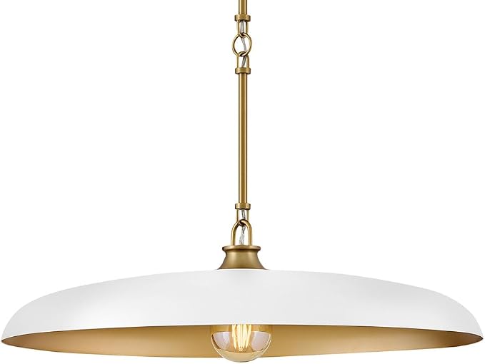 Hinkley Sadie 24" Large Dome Chandelier, Chalk White with Lacquered Brass | Two Tone Saucer Pendant, Includes (5) 7" Downrods, Needs a Med. LED Bulb, Adjustable Height, Dining Room, Kitchen