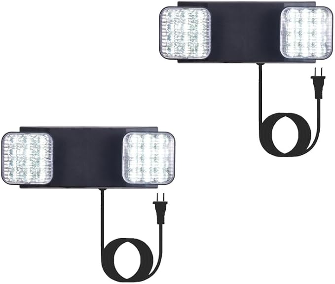 TANLUX LED Emergency Lights with Battery Backup, Commercial Emergency Light Fixtures for Business Home Power Failure Emergency Exit Sign Lighting with 1.0 Meter Plug in Cord AC120V (Black, 2 Pack)