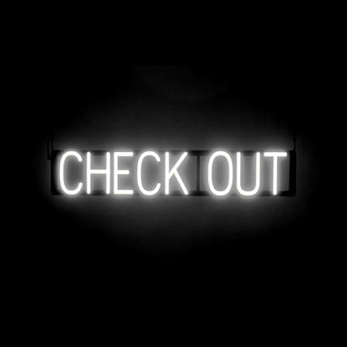 LED Neon CHECK OUT Sign for Business - White, 34" x 6" | Ultra-Bright Click-Together Signage for Hotels & Motels, with Visibility from 500 ft - 8 Animations, 6 Brightness Options