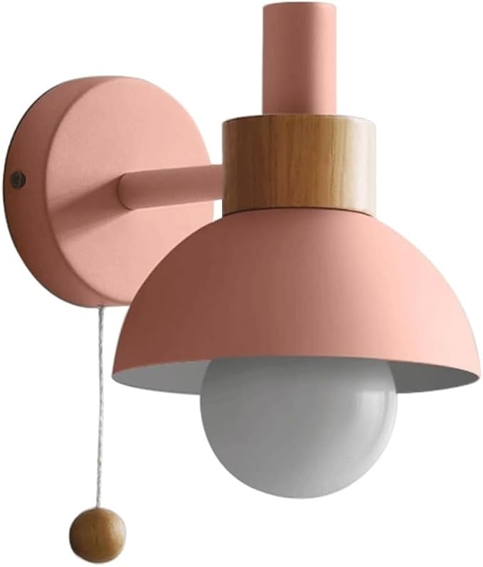 1-Light Nordic Bathroom Wall Sconce with Pull Chain Switch, Modern Vanity Wall Lamp, Bedside Wall Lights for Mirror Kitchen Living Room Hallway Cabinet Porch(Pink)
