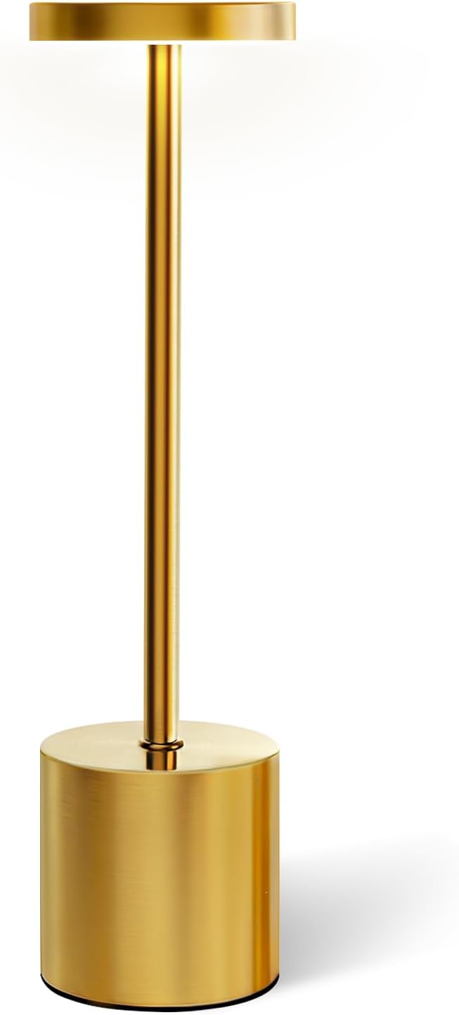 Swinerton Gold Cordless Table Lamp Set, 5000mAh Rechargeable Battery Operated Desk Lamp Wireless Table Light, 3 Color Dimmable Touch Lamp for Restaurant Dining Patio, Home/Apartment Decor