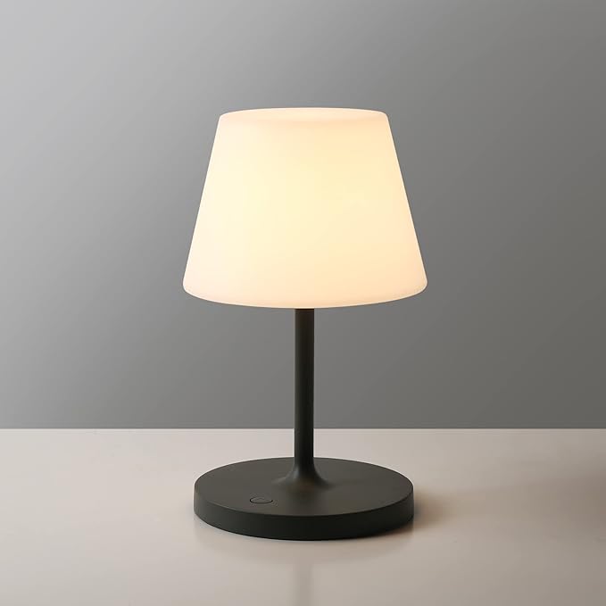 Outdoor Battery Operated Table Lamp Waterproof, 4000mAh Cordless Table Lamp Rechargeable, Touch Dimmable Desk Lamp, LED Night Light for Patio Camping Restaurant Home, H9.6in, Dark Grey