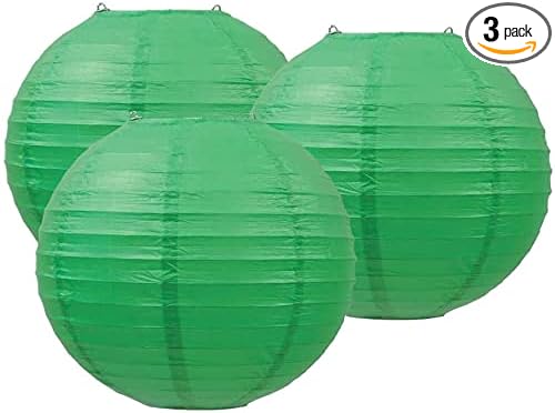 Pack of 3 Round Paper Lanterns Lamp Wedding Birthday Party Decoration (Grass Green, 14"/35CM)