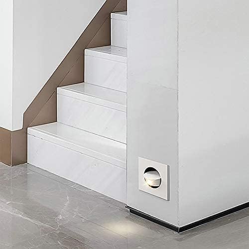 3W LED Wall Recessed Step Stair Lighting Bedside Reading Light Fixture Hidden On/Off Switch Adjustable Warm White-Finish Square