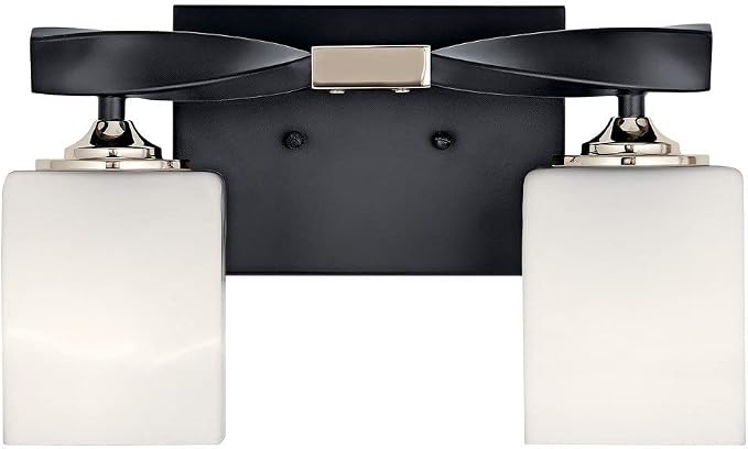 Kichler Marette 2-Light Bathroom Vanity Light, Black | Modern transitional vanity light with satin etched cased opal glass (13.5" x 7.75" x 13.5"), 55001BK