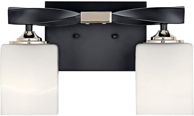 Kichler Marette 13.5 inch 2 Light Vanity Light with Satin Etched Cased Opal Glass in a Rich Champagne Bronze, for Bathroom and Powder Rooms, (13.5" W x 8" H), 55001CPZ