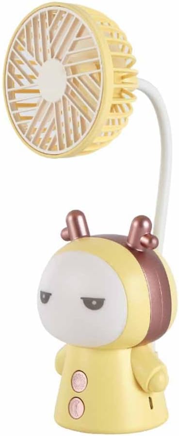 Mini Handheld Fan Cartoon Portable Fan with Night Light USB Rechargeable Battery Operated Folding Small Fan for Home Kids Children Table Study Desk Lamp LED Light (Yellow)
