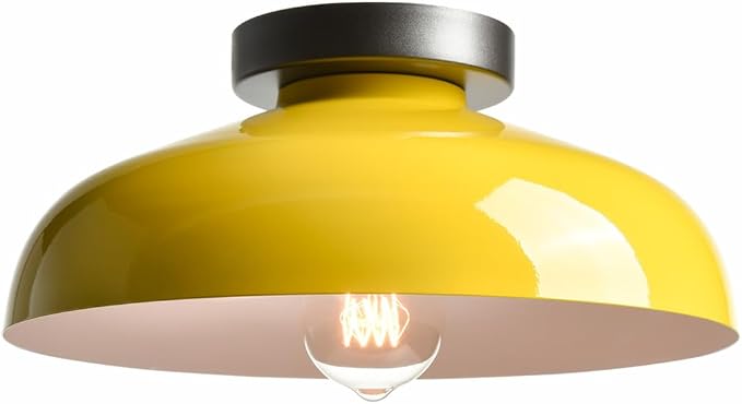 DIRYZON Industrial Yellow Semi Flush Mount Ceiling Light, 12-Inch | Macarons Ceiling Light Industrial Mount Fixture for Bedroom Hallway Porch Kitchen Entryway