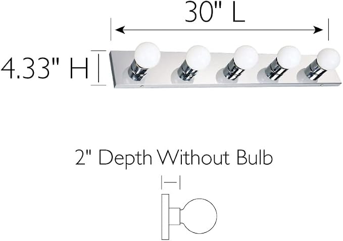 Design House 509653 5-Light Vanity Strip Light Contemporary Dimmable for Bathroom, Bedroom, Makeup Vanity, Polished Chrome | Dimmable, Wall Mount, Contemporary/Modern, Steel, Lighting, 509653