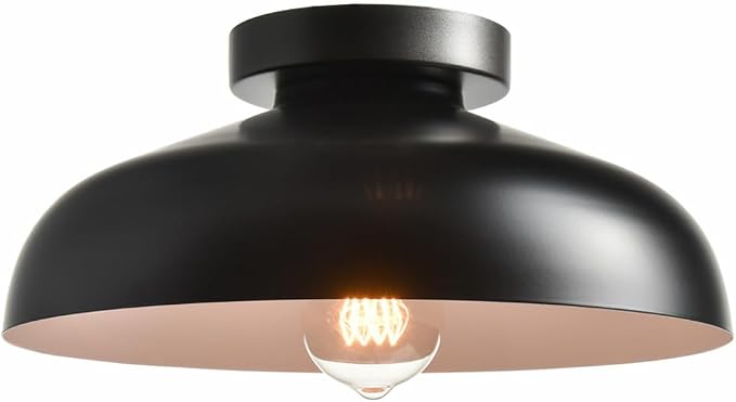 DIRYZON Flush Mount Ceiling Light, 12-Inch Industrial Black Ceiling Light | Ceiling Light with Metal Shade Lighting for Bedroom Hallway Kitchen Entryway